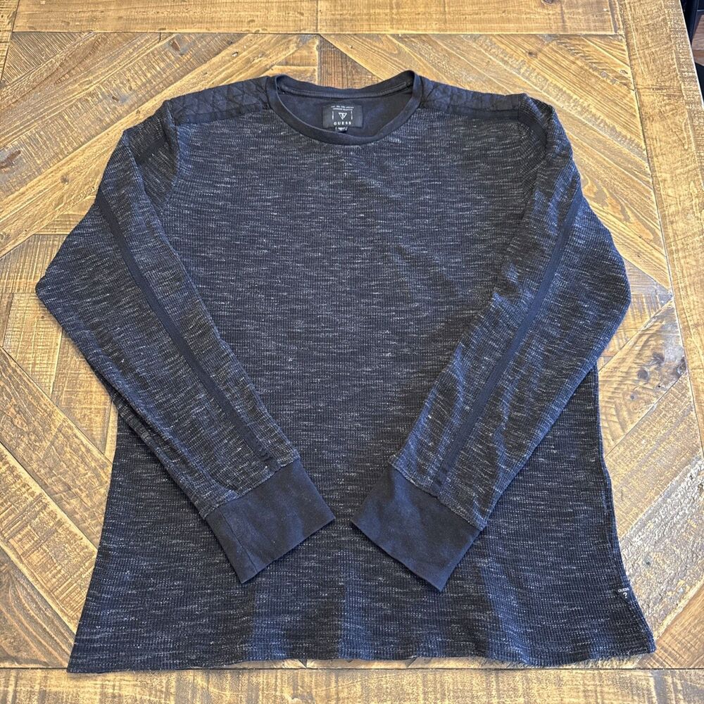 GUESS Black Long Sleeve Thermal Shirt Padded Shoulders Men’s Size XL Casual